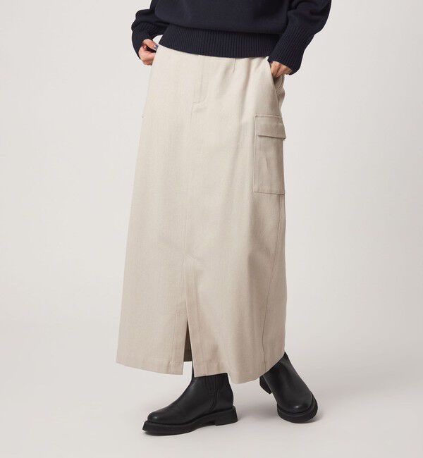 UNITED ARROWS green label relaxing「メランジ カルゼ スカート」|台形|OFF WHITE