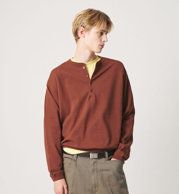 BEAUTY&YOUTH UNITED ARROWS「KNITEE フェザー コットン ヘンリーネック ニット Tシャツ ウォッシャブル」|ニット・セーター|BRICK
