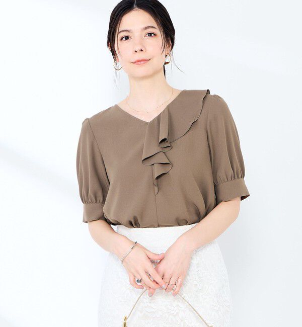 NOLLEY'S sophi「ウォッシャブルジョーゼットアシメラッフルブラウス」|シャツ・ブラウス|オリーブ