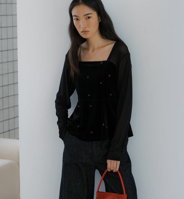  「【SET UP 】ベロア刺繍ペプラムトップス」|Tシャツ・カットソー|