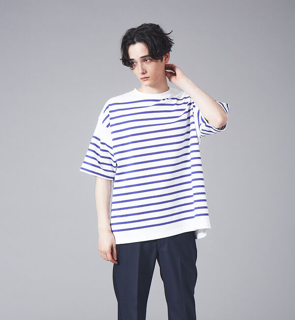 ABAHOUSE「【MONTKEMMEL / モンケメル】別注 ボーダー オーバーサイズ クルーネ」|Tシャツ・カットソー|ブルー