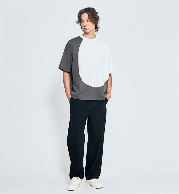 ABAHOUSE「ウズマキ バイカラー 半袖Tシャツ / オーバーサイズ」|Tシャツ・カットソー|