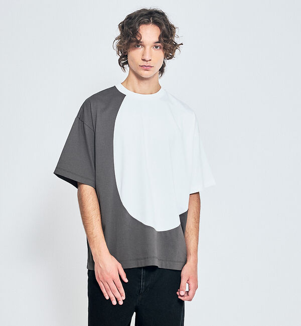 ABAHOUSE「ウズマキ バイカラー 半袖Tシャツ / オーバーサイズ」|Tシャツ・カットソー|