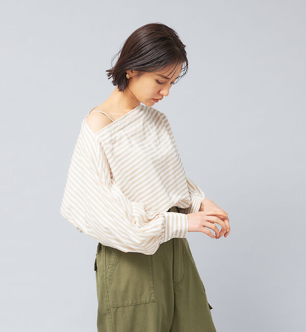Rouge vif「ギャザースリーブボーダーブラウス」|シャツ・ブラウス|ベージュ系その他1