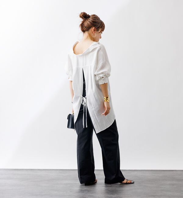 Rouge vif「【一部店舗限定】麻混バックスリットリボンシャツ」|シャツ・ブラウス|
