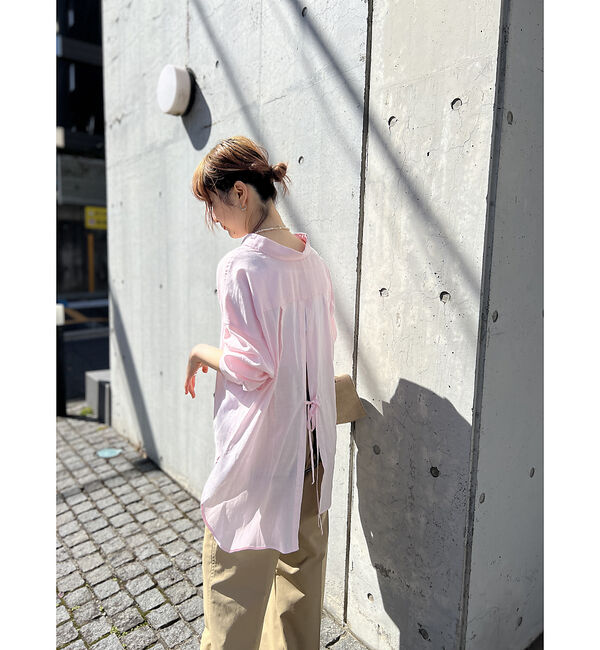 Rouge vif「【一部店舗限定】麻混バックスリットリボンシャツ」|シャツ・ブラウス|
