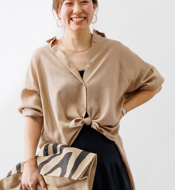 Rouge vif「【一部店舗限定】麻混バックスリットリボンシャツ」|シャツ・ブラウス|ベージュ