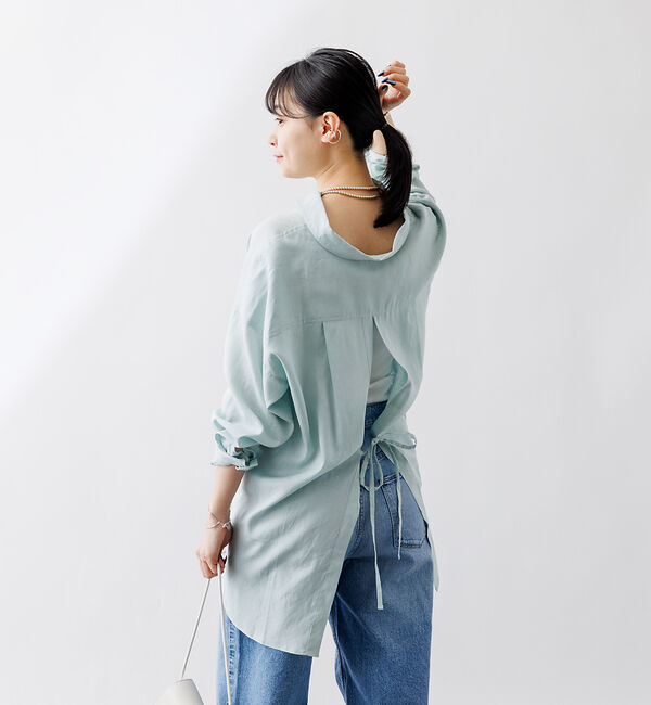 Rouge vif「【一部店舗限定】麻混バックスリットリボンシャツ」|シャツ・ブラウス|