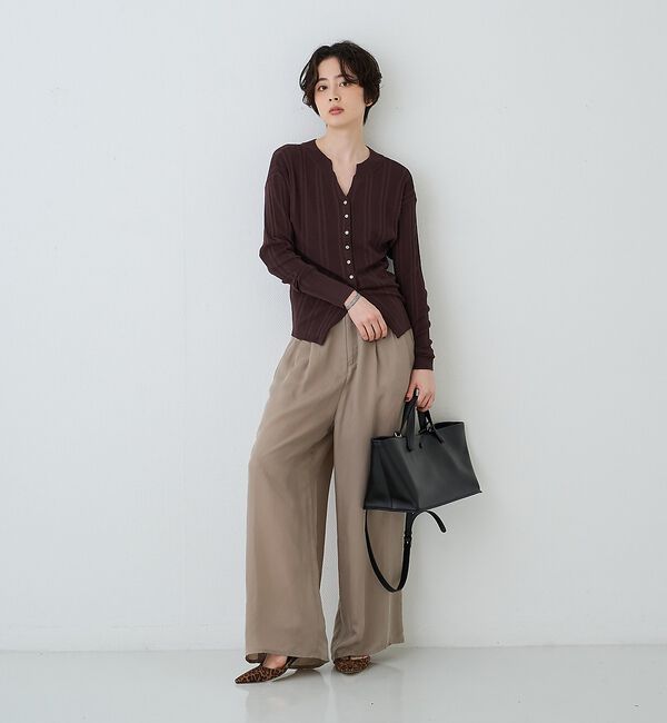 Rouge vif「異素材リブストライプ 前後2WAYニット/カーディガン」|カーディガン|