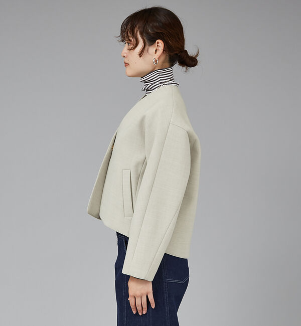 qualite「ボンディングショートコート」|ノーカラーコート|