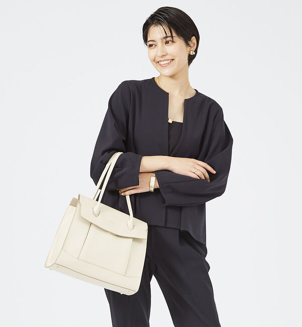 LOWELL things「【VERY掲載】Cuddly/レザーオープントート(L) 24SS」|トートバッグ|アイボリー