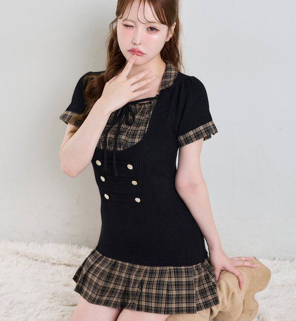 one after another NICE CLAUP「ナポレオンシャツドッキングニットミニワンピ」|ワンピース|