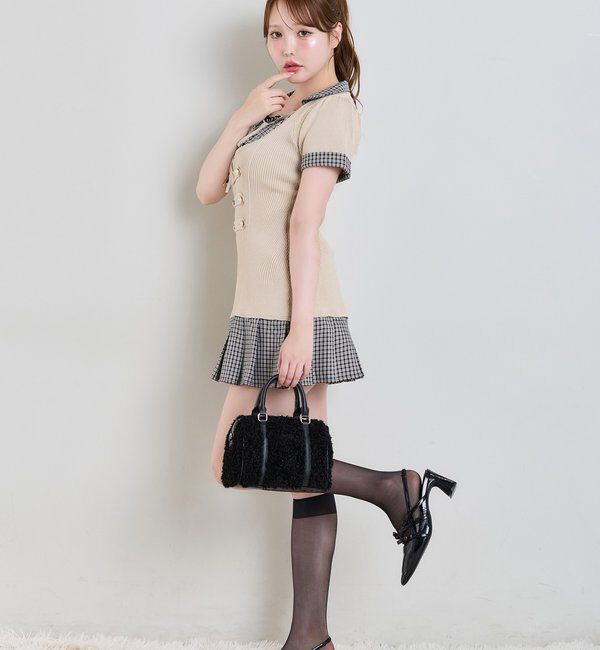 one after another NICE CLAUP「ナポレオンシャツドッキングニットミニワンピ」|ワンピース|