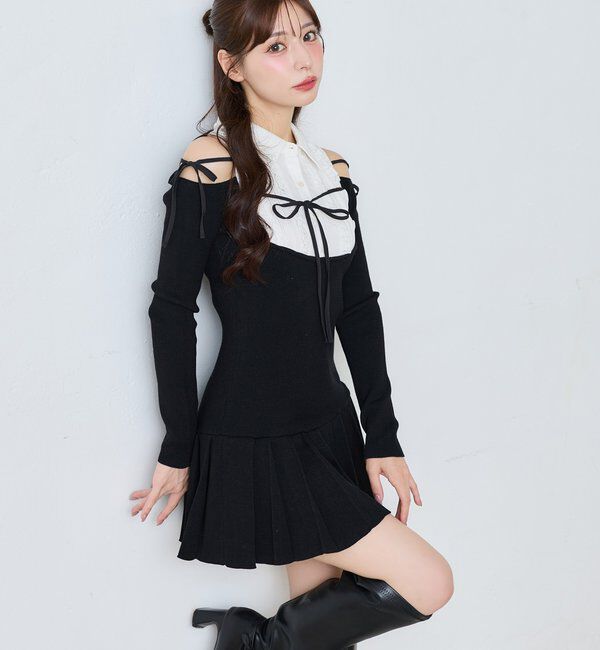 one after another NICE CLAUP「【SMサイズ展開】肩あきフリルシャツドッキングワンピース」|ワンピース|