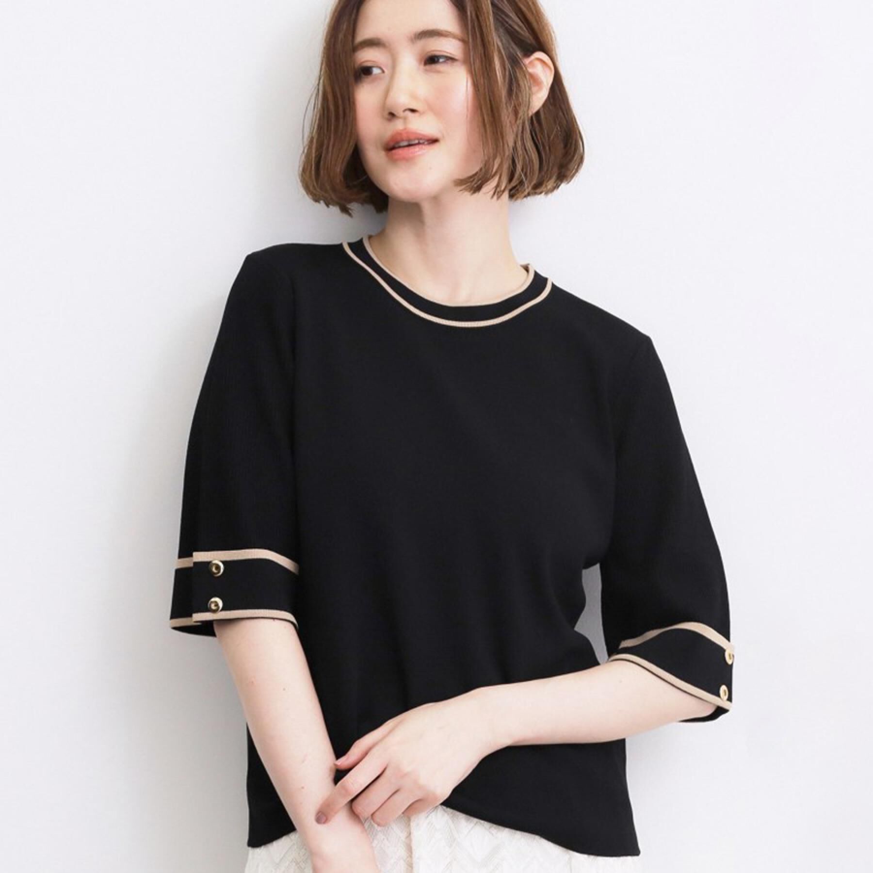 grove「新色追加！【シリーズ累計36万枚/名品ニット】やわらかドライタッチ 袖メッシュ編みニット」|ニット・セーター|ブラック(019)