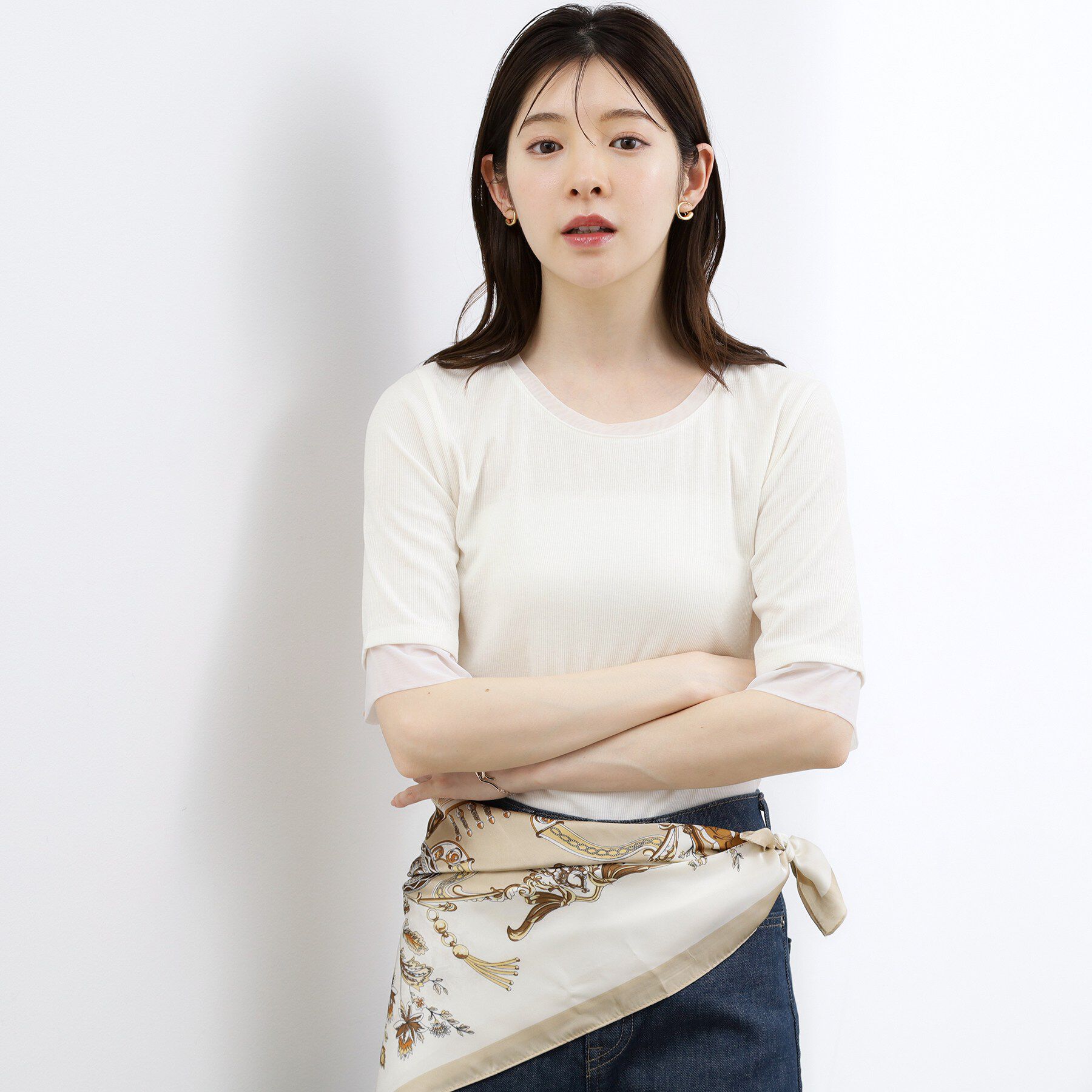 grove「【UVカット】チュールトリミング5分袖Tシャツ」|Tシャツ・カットソー|