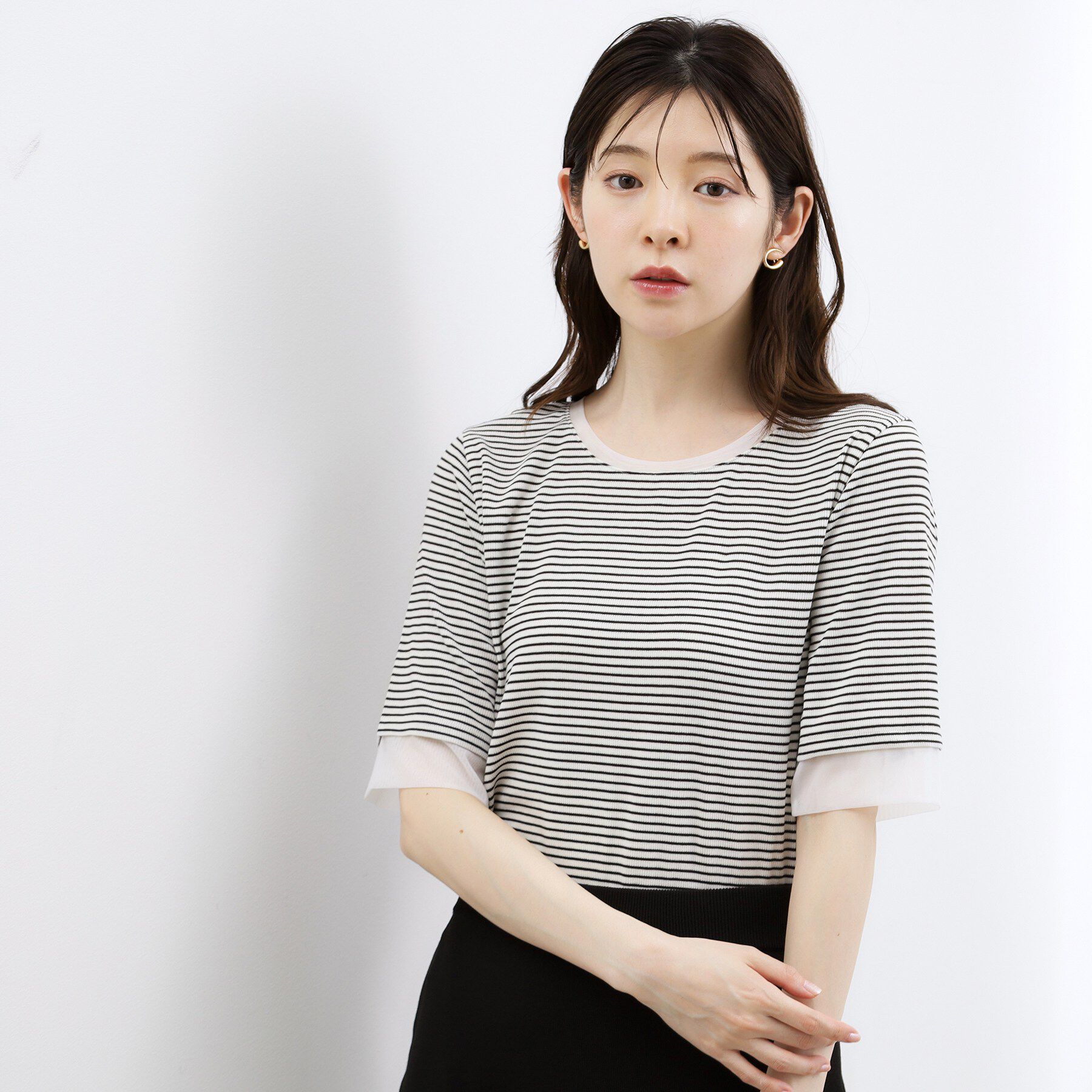 grove「【UVカット】チュールトリミング5分袖Tシャツ」|Tシャツ・カットソー|