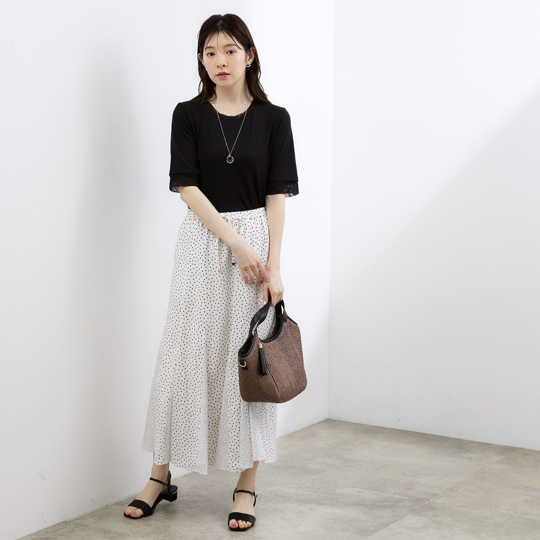 grove「【UVカット】チュールトリミング5分袖Tシャツ」|Tシャツ・カットソー|