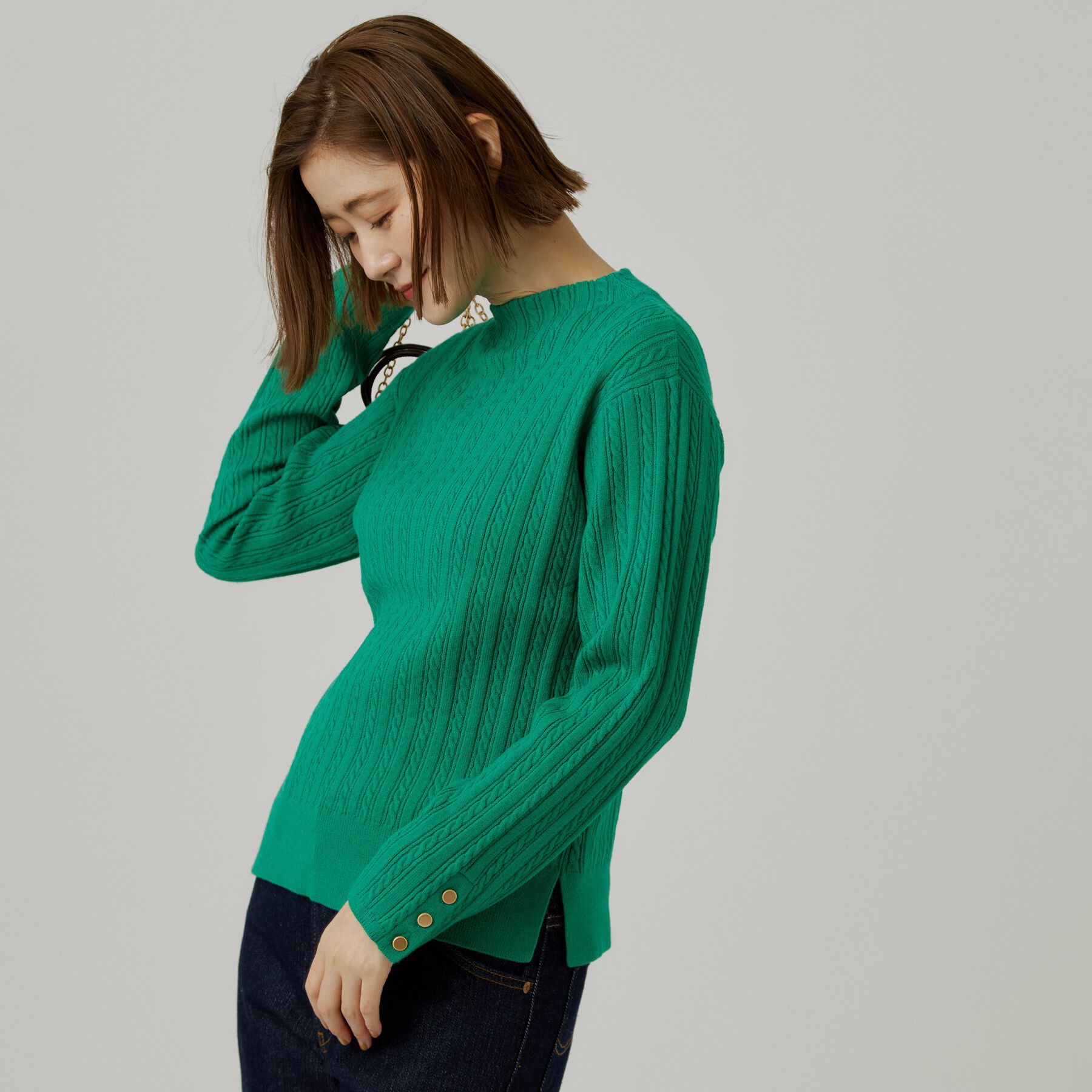 grove「【毛玉軽減】すっきり美人見え ケーブルニット」|ニット・セーター|