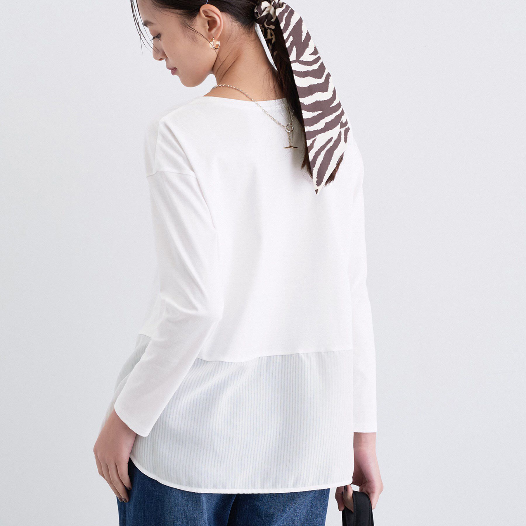INDIVI「【コットン】シャツ切り替えカットソー」|Tシャツ・カットソー|
