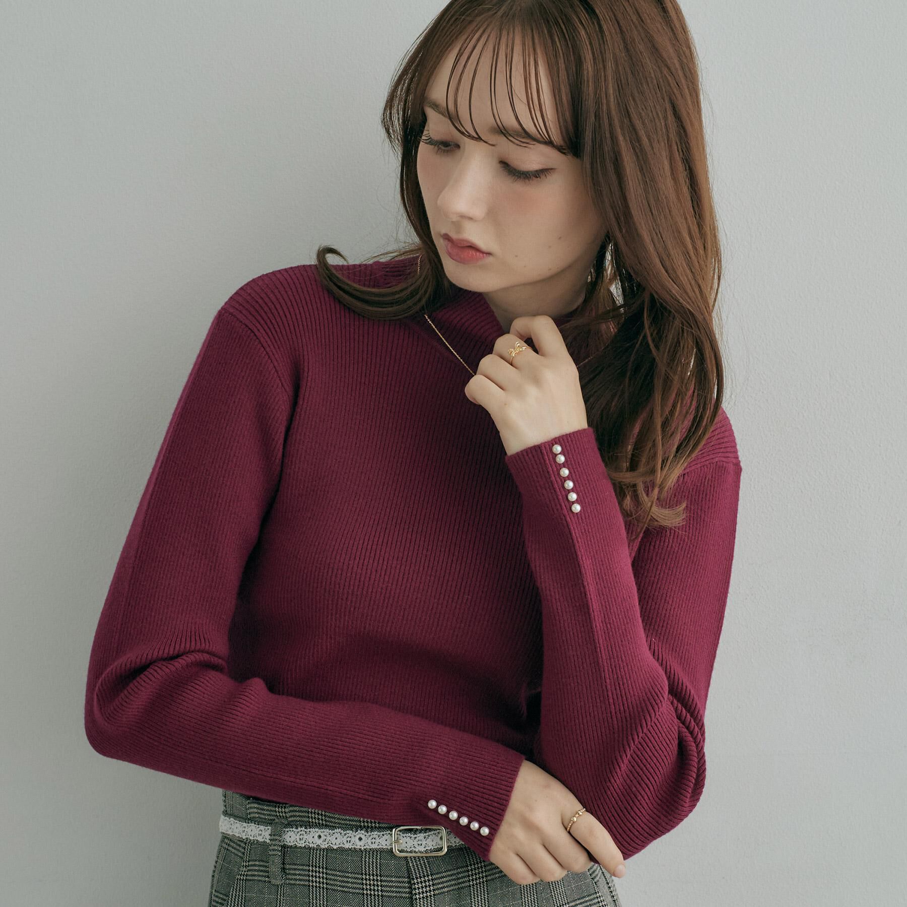 Couture broach「【大人フェミニンのBASIC】パール調リブニット【吸湿発熱・静電気防止・抗菌防臭・洗濯機可】」|ニット・セーター|