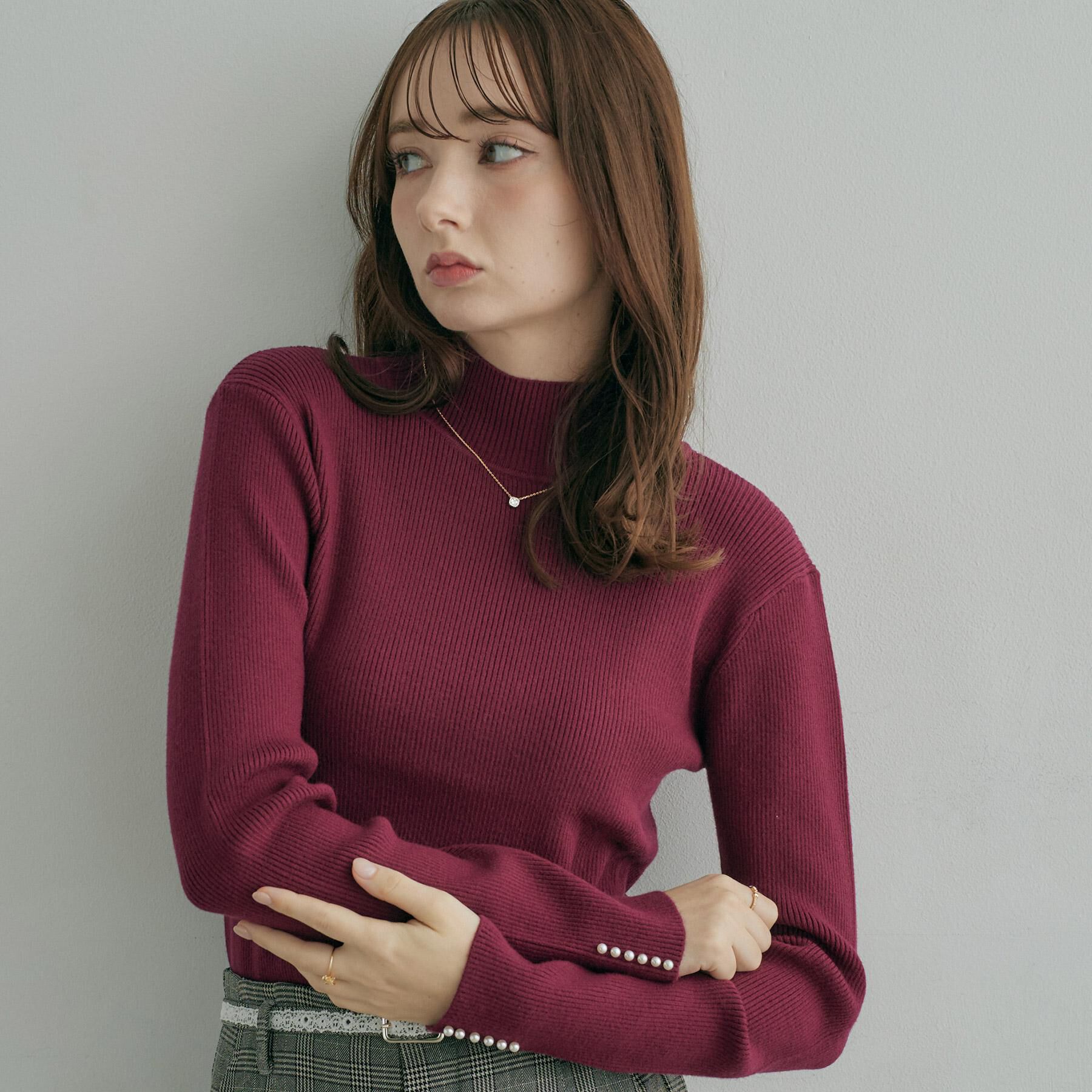 Couture broach「【大人フェミニンのBASIC】パール調リブニット【吸湿発熱・静電気防止・抗菌防臭・洗濯機可】」|ニット・セーター|