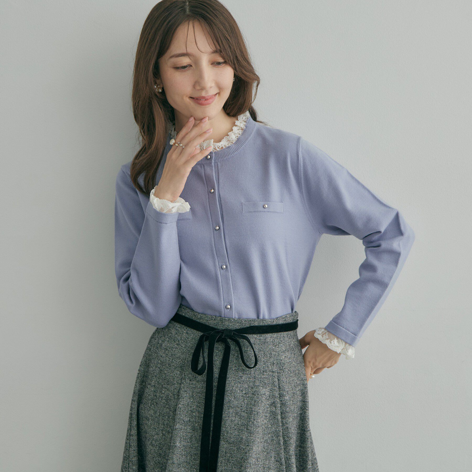 Couture broach「【一枚で華やぐ】レースフリル カーディガン」|カーディガン|
