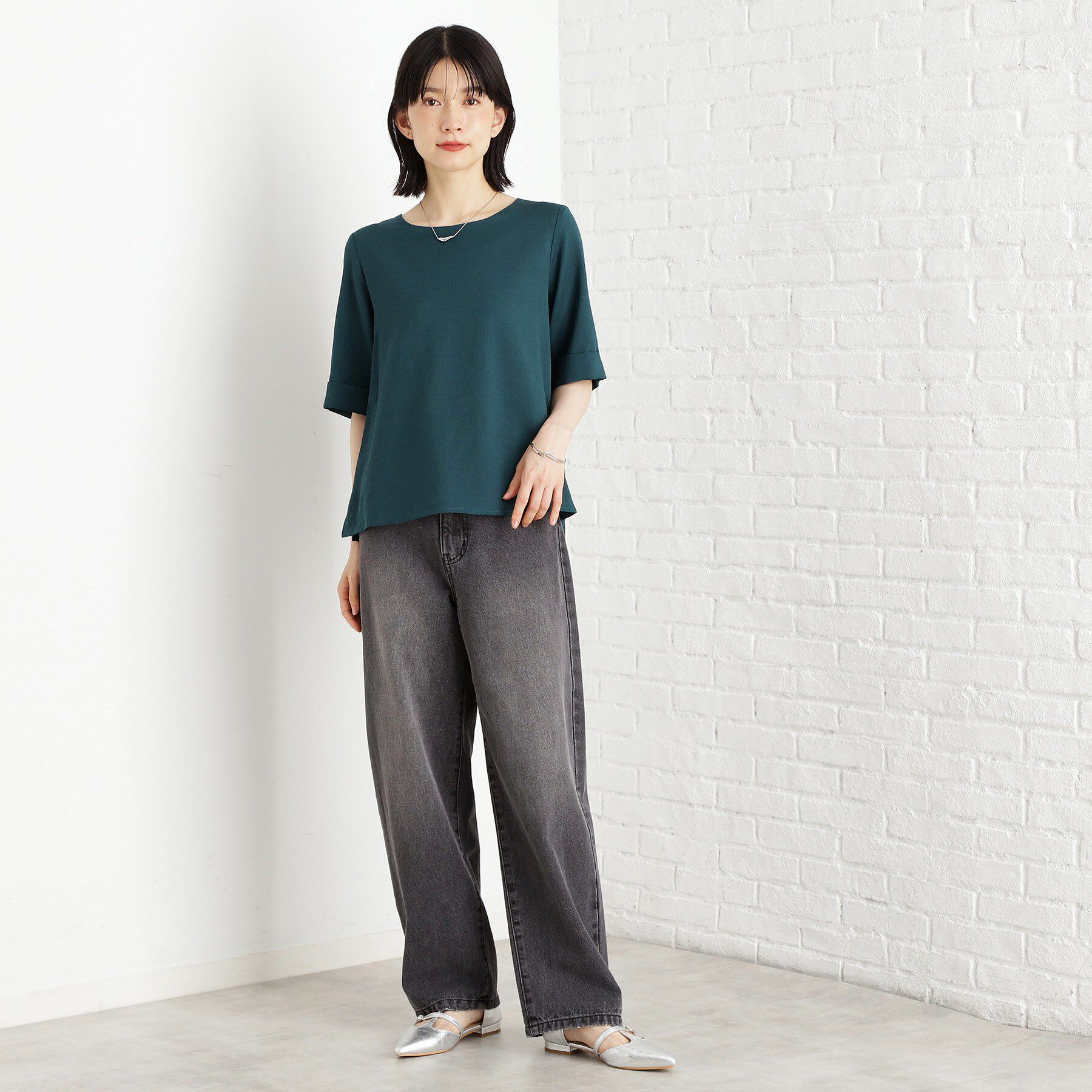 THE SHOP TK「麻調メッシュブラウス【二の腕カバー/洗える】」|シャツ・ブラウス|