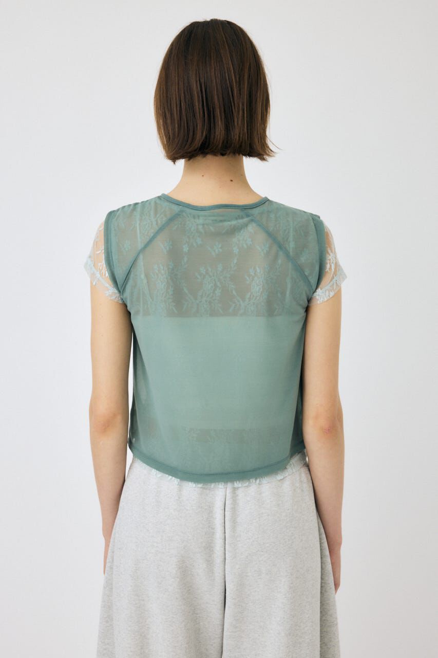MOUSSY「LACE LAYERED OPEN NECK トップス」|Tシャツ・カットソー|