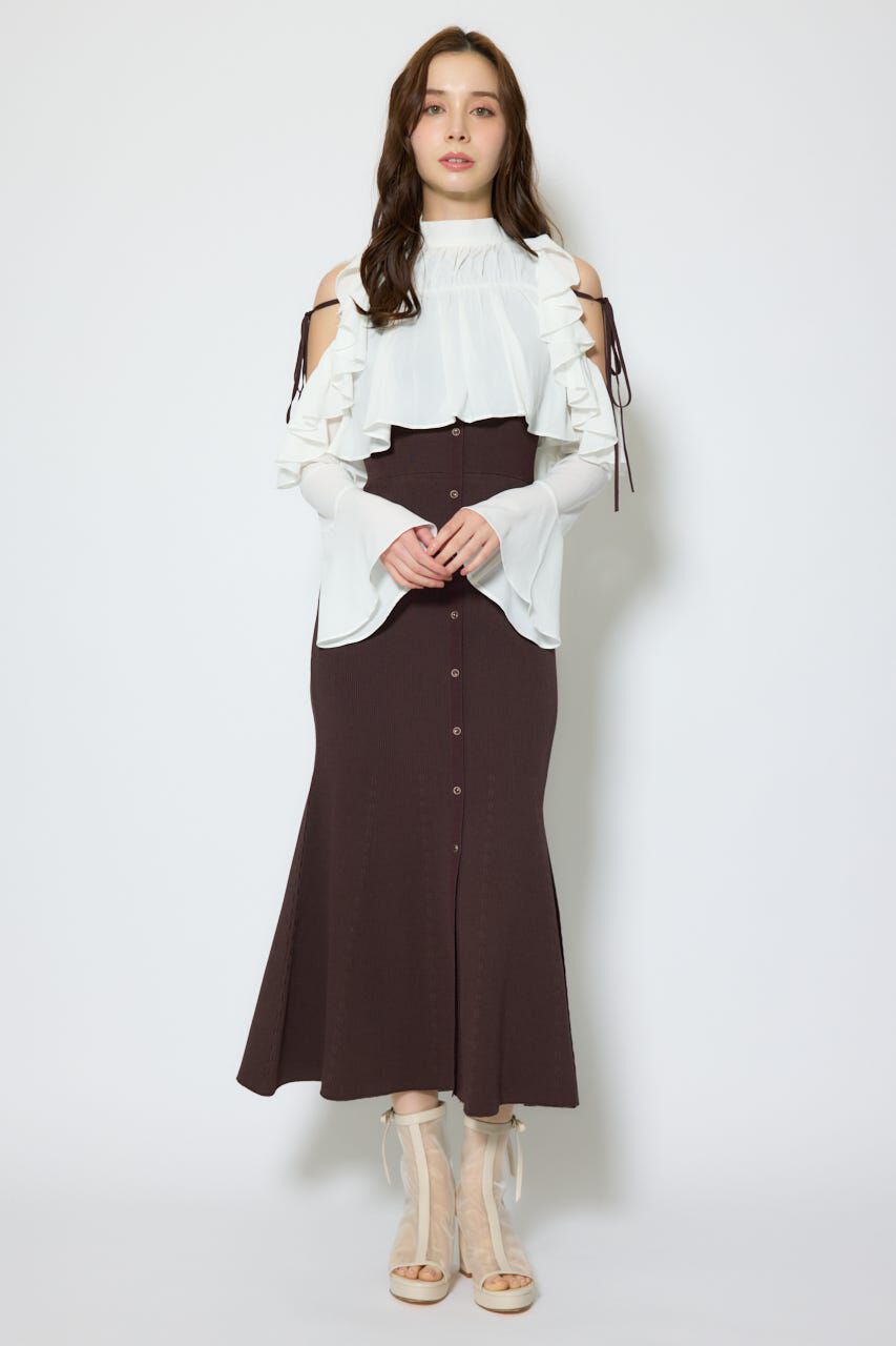 rienda「オープンショルダーフリルニットセットワンピース」|ワンピース|
