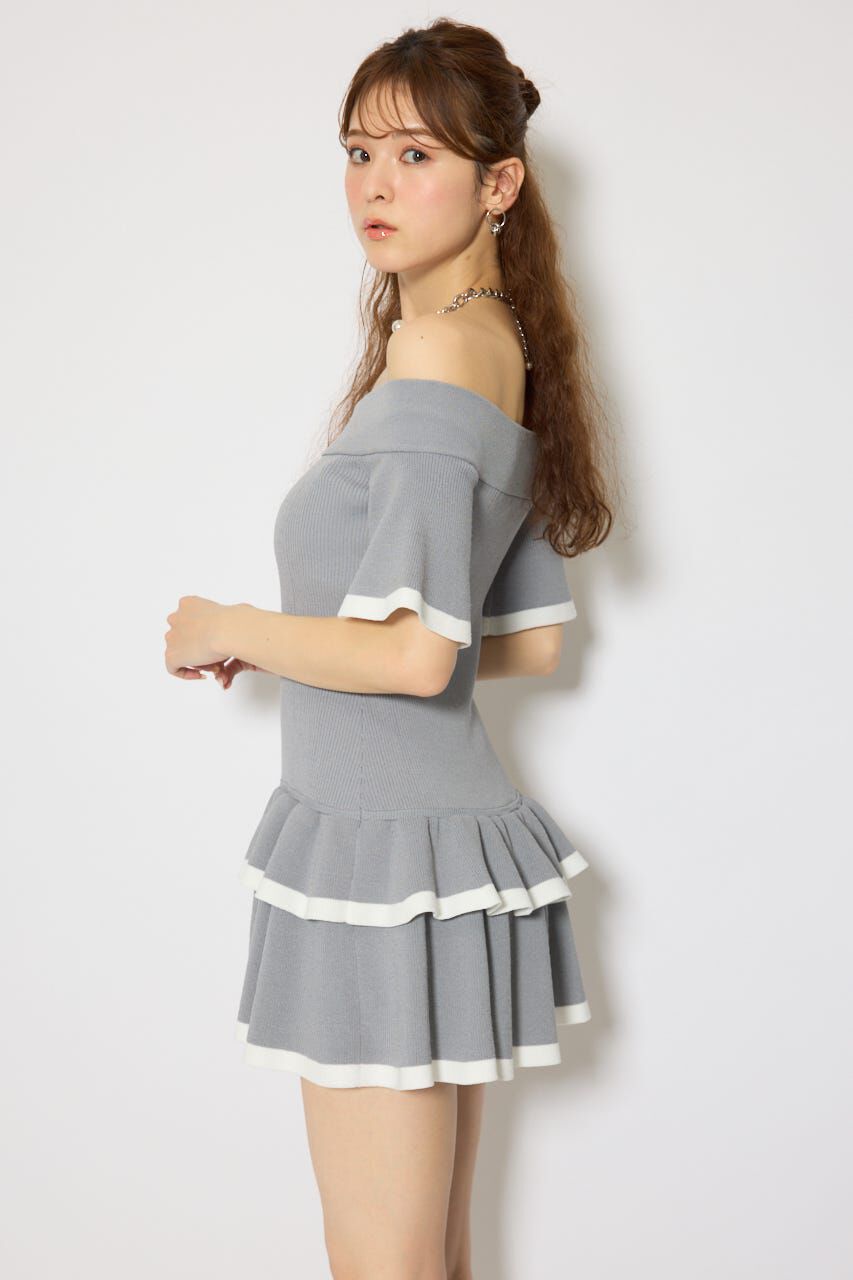 rienda「オフショルフロントジップニットミニワンピース」|ワンピース|