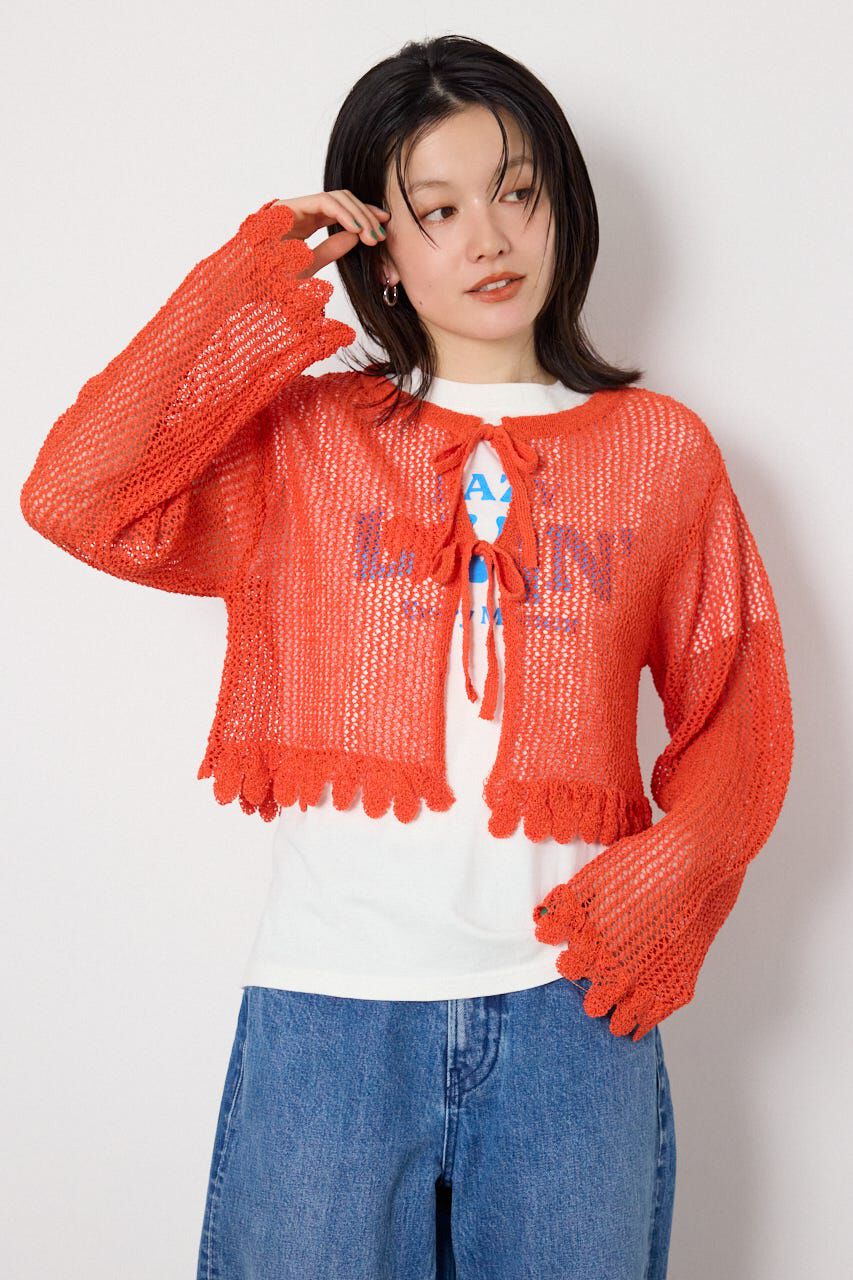 RODEO CROWNS「メッシュ柄リボンボレロ」|カーディガン|