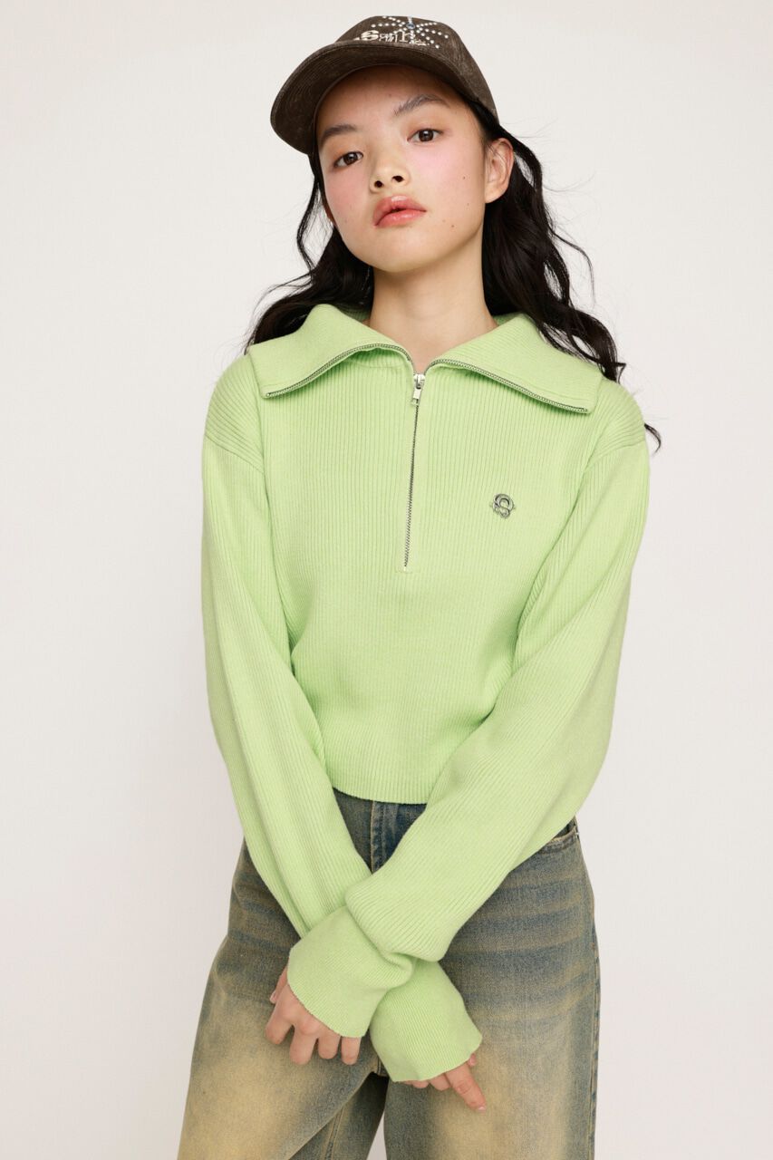 SLY「FRONT ZIP KNIT トップス」|ニット・セーター|L/GRN1