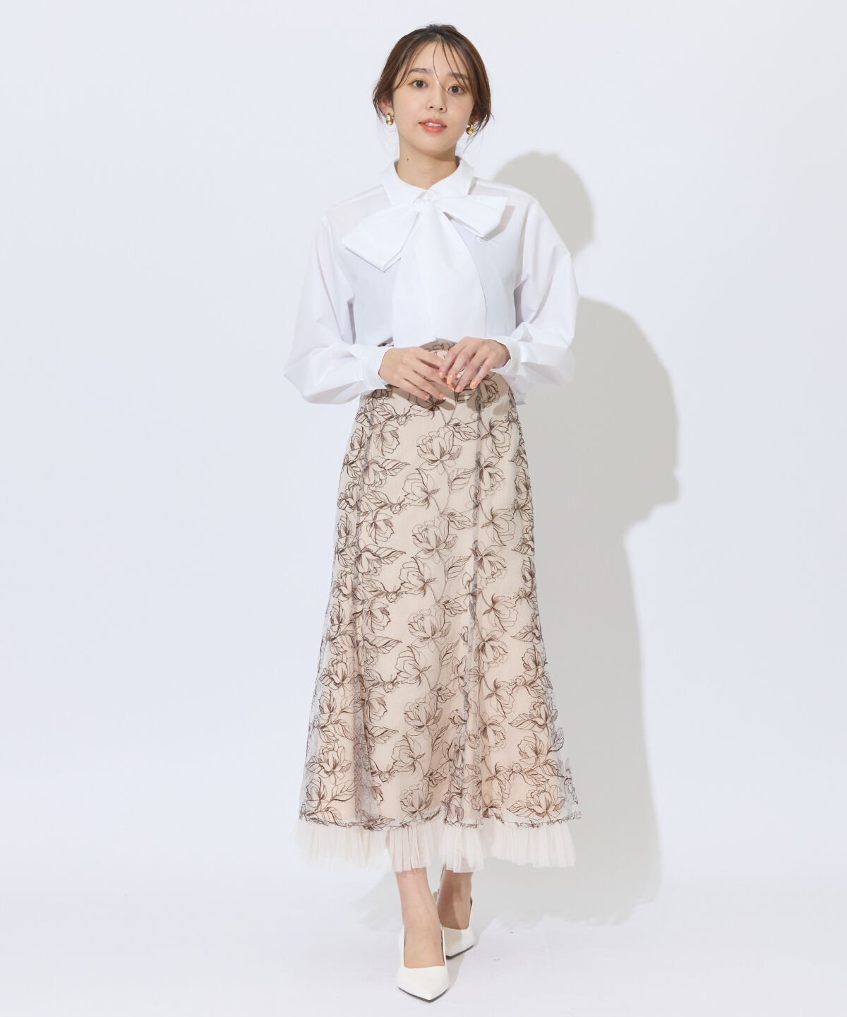 アンドクチュール「チュールヘムフローラルスカート」|フレア|