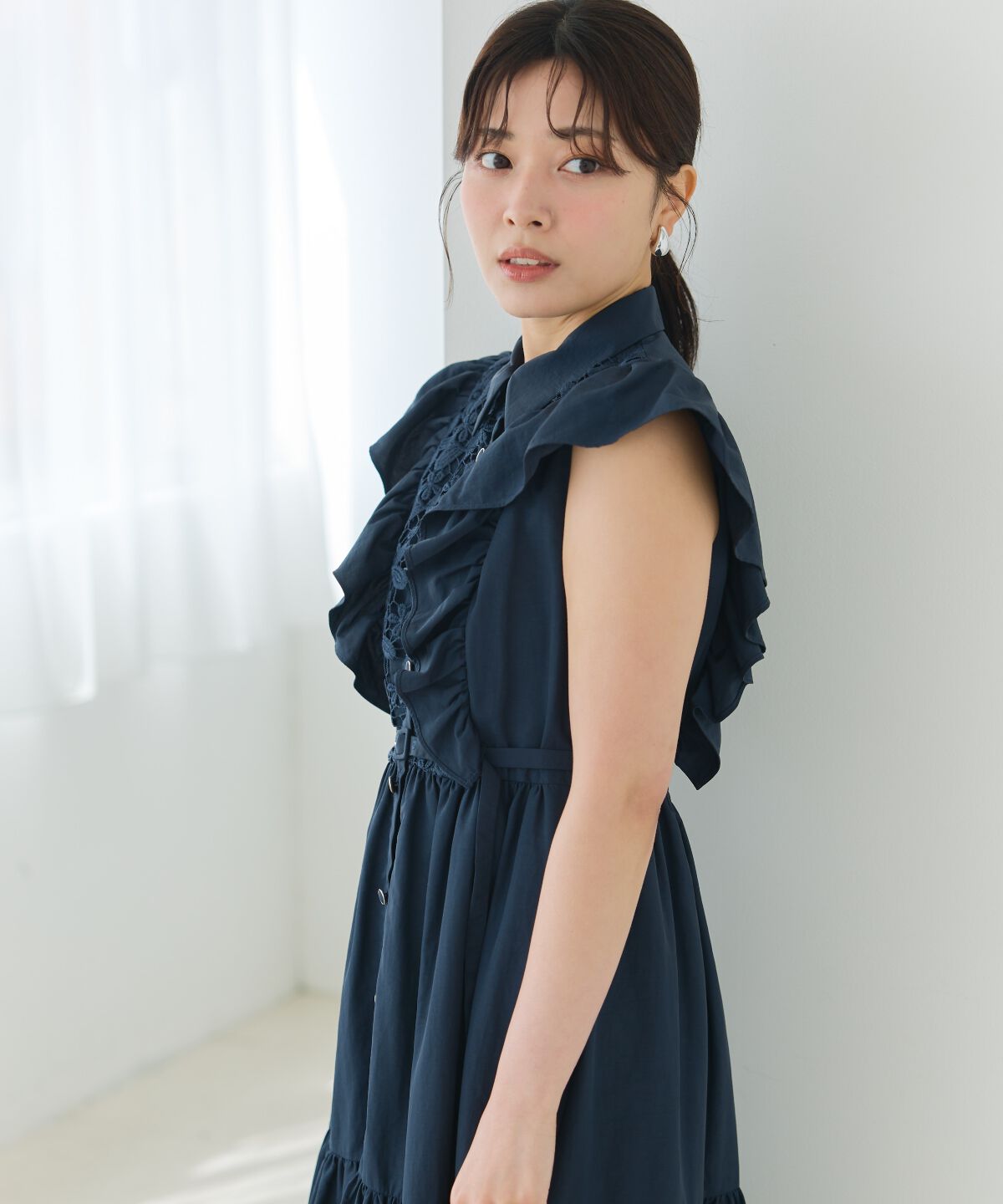 アンドクチュール「コットンレースフリルシャツワンピース」|ワンピース|