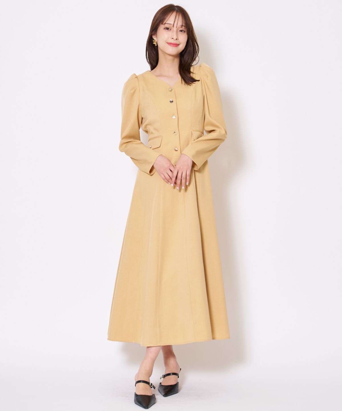 アンドクチュール「Vネックパフスリーブワンピース」|ワンピース|