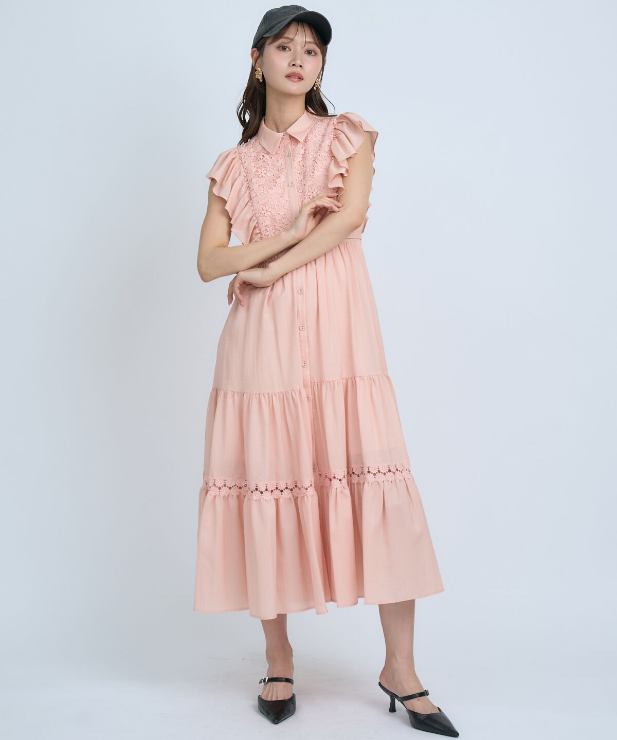 アンドクチュール「レースフリルシャツワンピース」|ワンピース|