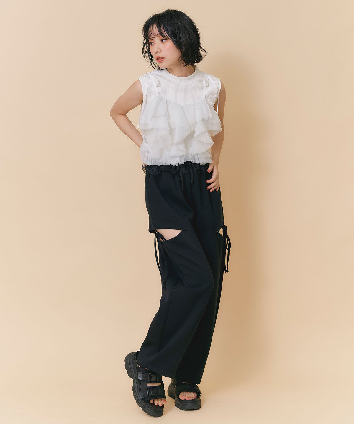 REDYAZEL「ウエストレースサイドカットアウトパンツ」|その他|
