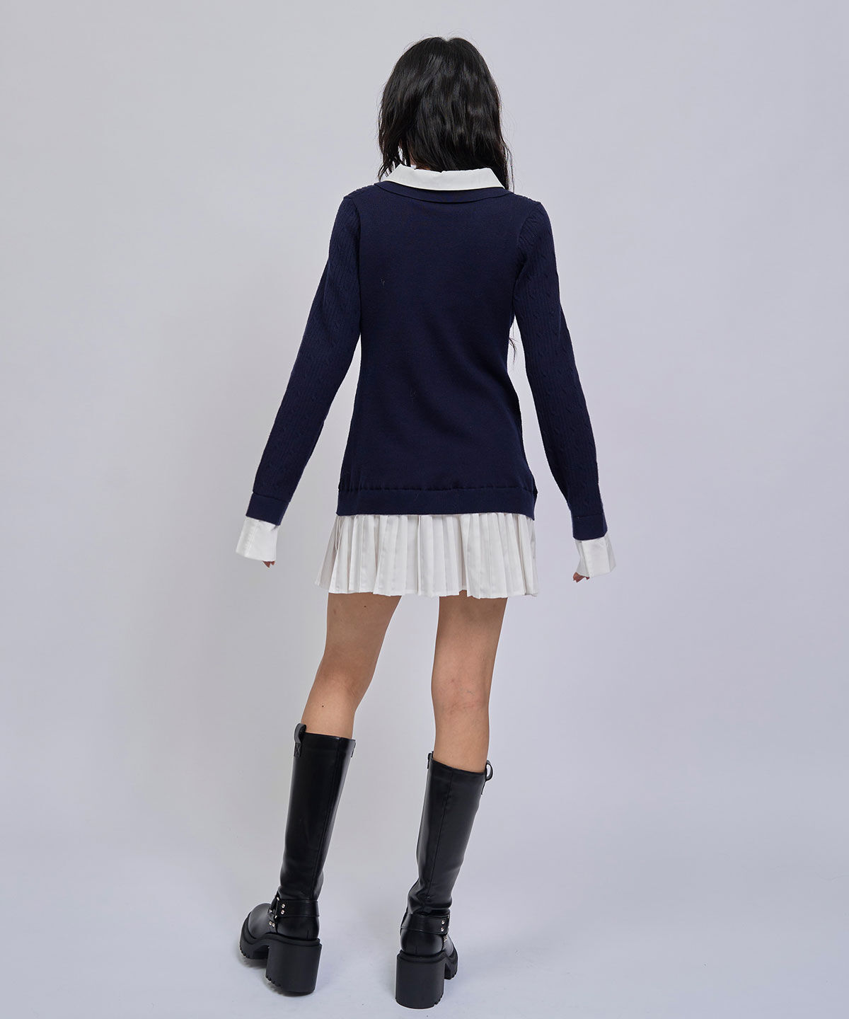 REDYAZEL「シャツドッキングケーブルニットミニワンピース」|ワンピース|