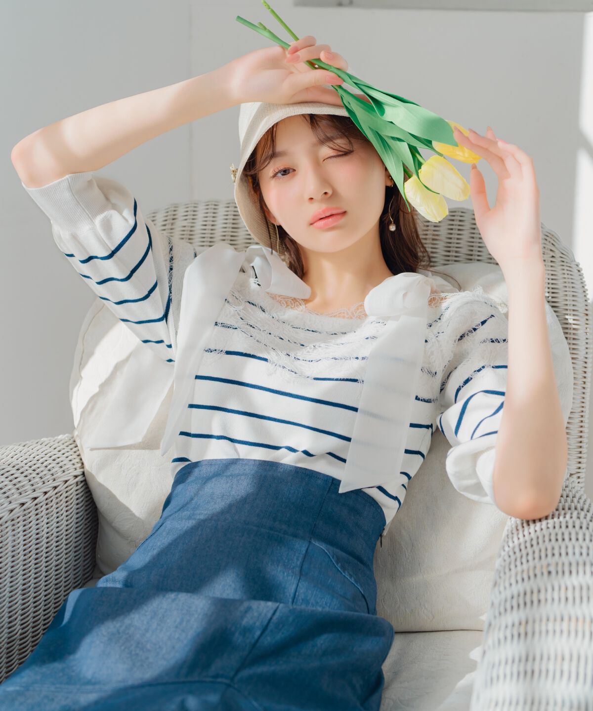 WILLSELECTION「レーストリミング肩リボンニット」|ニット・セーター|