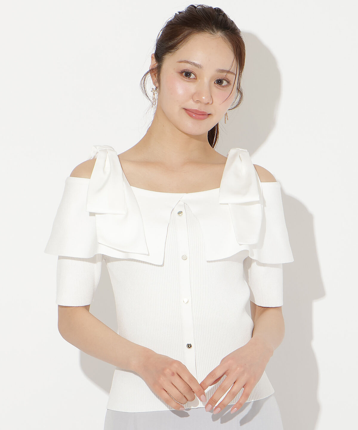 WILLSELECTION「リボンオフショルハーフスリーブニット」|ニット・セーター|