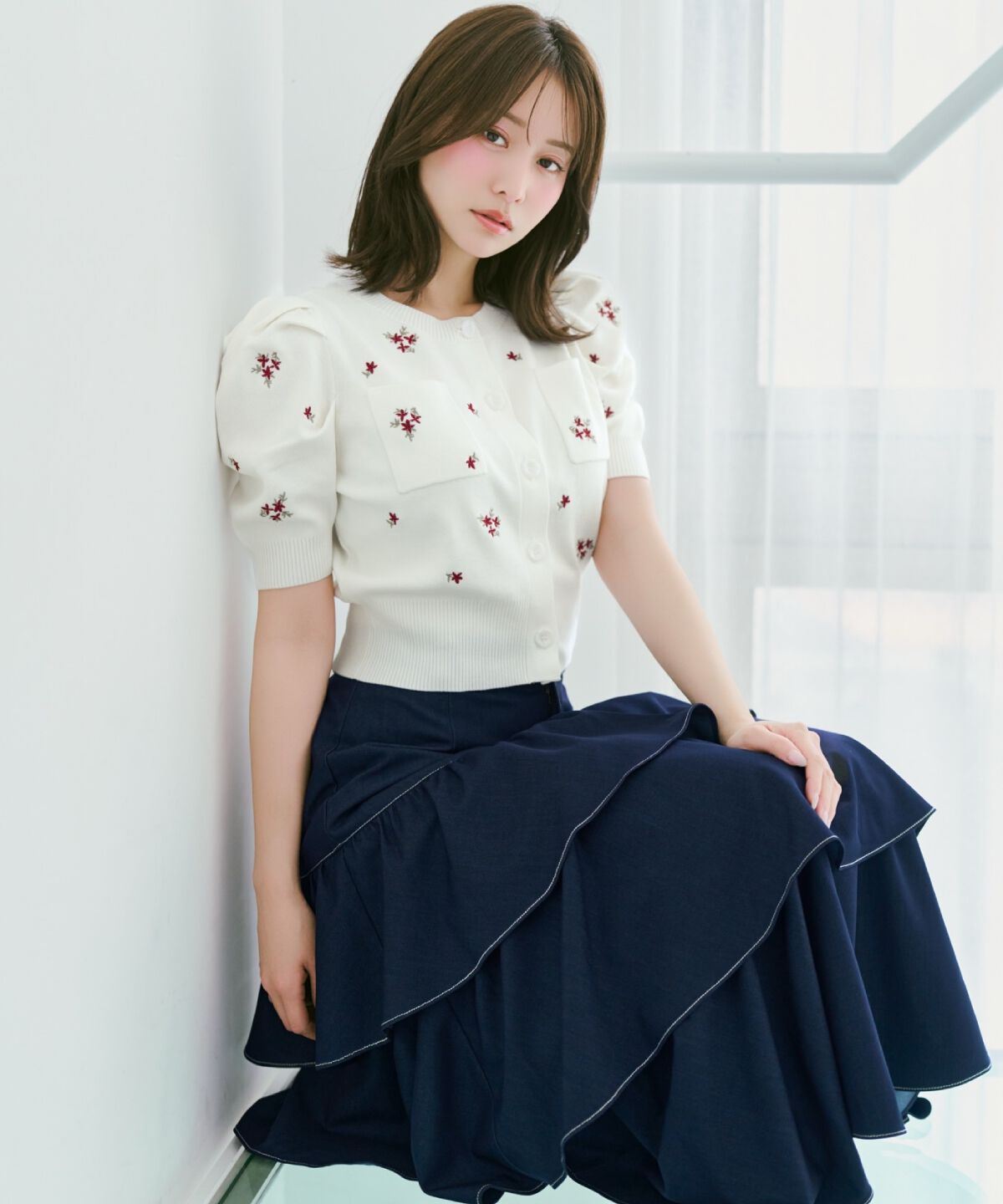 WILLSELECTION「小花刺繍タックスリーブカーディガン」|カーディガン|