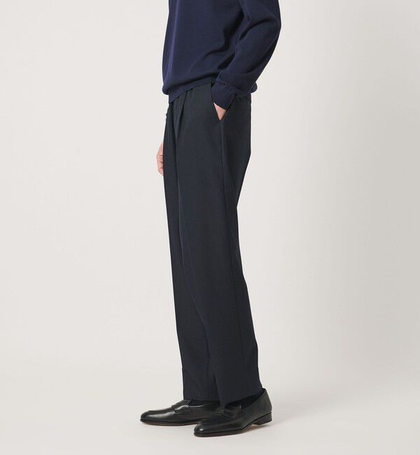 UNITED ARROWS「ツイル 1プリーツ テーパード イージー スラックス 2WAYストレッチ」|チノ|NAVY