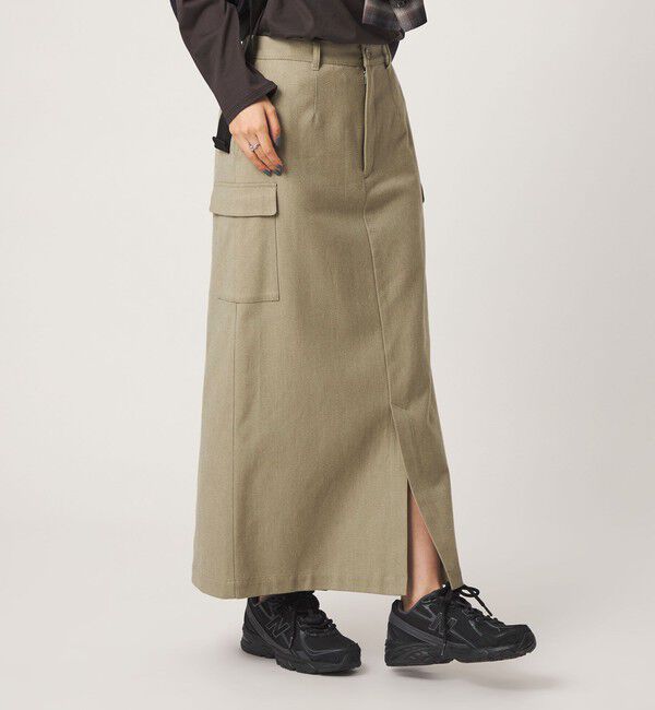 UNITED ARROWS green label relaxing「メランジ カルゼ スカート」|台形|OLIVE
