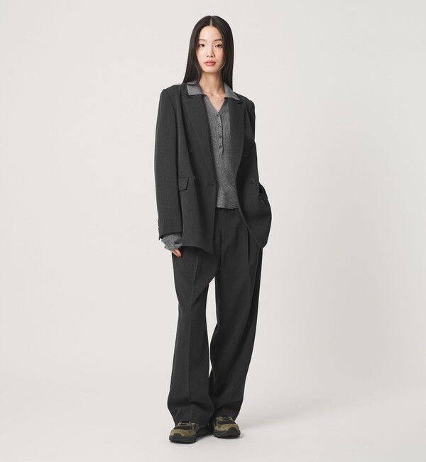 BEAUTY&YOUTH UNITED ARROWS「ポリエステルブレンド メランジ バックゴム ストレートパンツ 防シワ ウォッシャブル」|スラックス|DK.GRAY