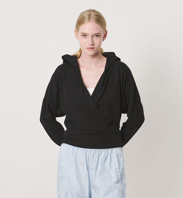 NICE WEATHER「＜NICE WEATHER＞カシュクールフーディ プルオーバー」|Tシャツ・カットソー|BLACK