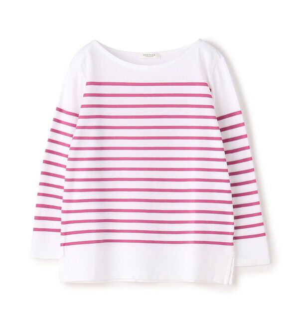 MACPHEE「コットンボーダー ボートネックプルオーバー」|Tシャツ・カットソー|32 ピンク系