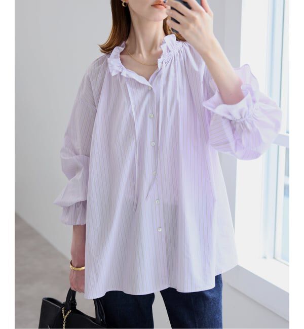 SLOBE IENA「《一部WEB・店舗限定カラーあり》タイプライターフリルカラーブラウス」|シャツ・ブラウス|