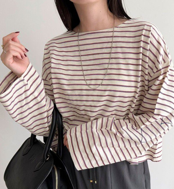 fredy emue「【人気商品の新型】ボーダーハートステッチルーズロンTシャツ」|Tシャツ・カットソー|ピンク系その他