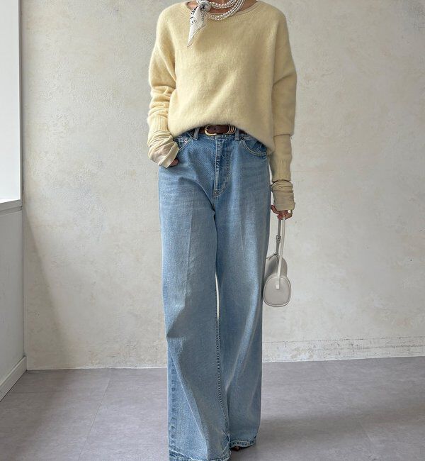  「【ふんわり柔らかな肌触り】ファーカシミヤボートネックプルオーバー」|ニット・セーター|